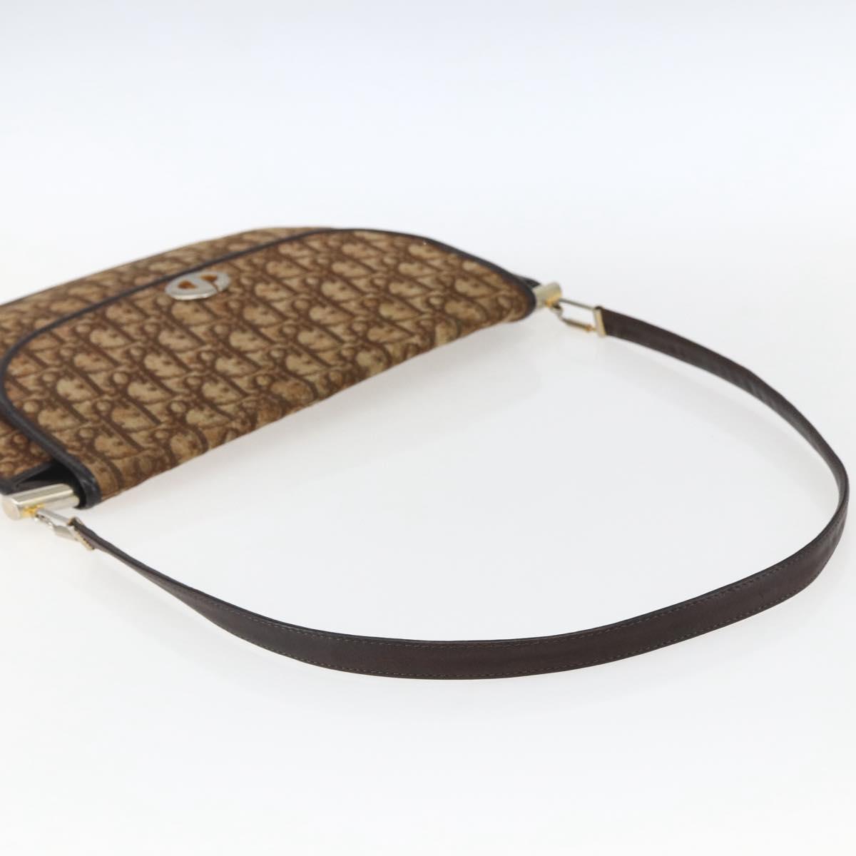 Christian Dior Trotter Canvas Shoulder Bag Beige Gold Auth 170939