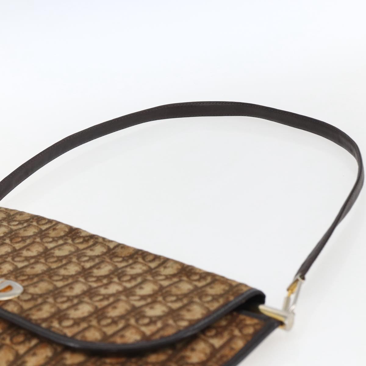 Christian Dior Trotter Canvas Shoulder Bag Beige Gold Auth 170939