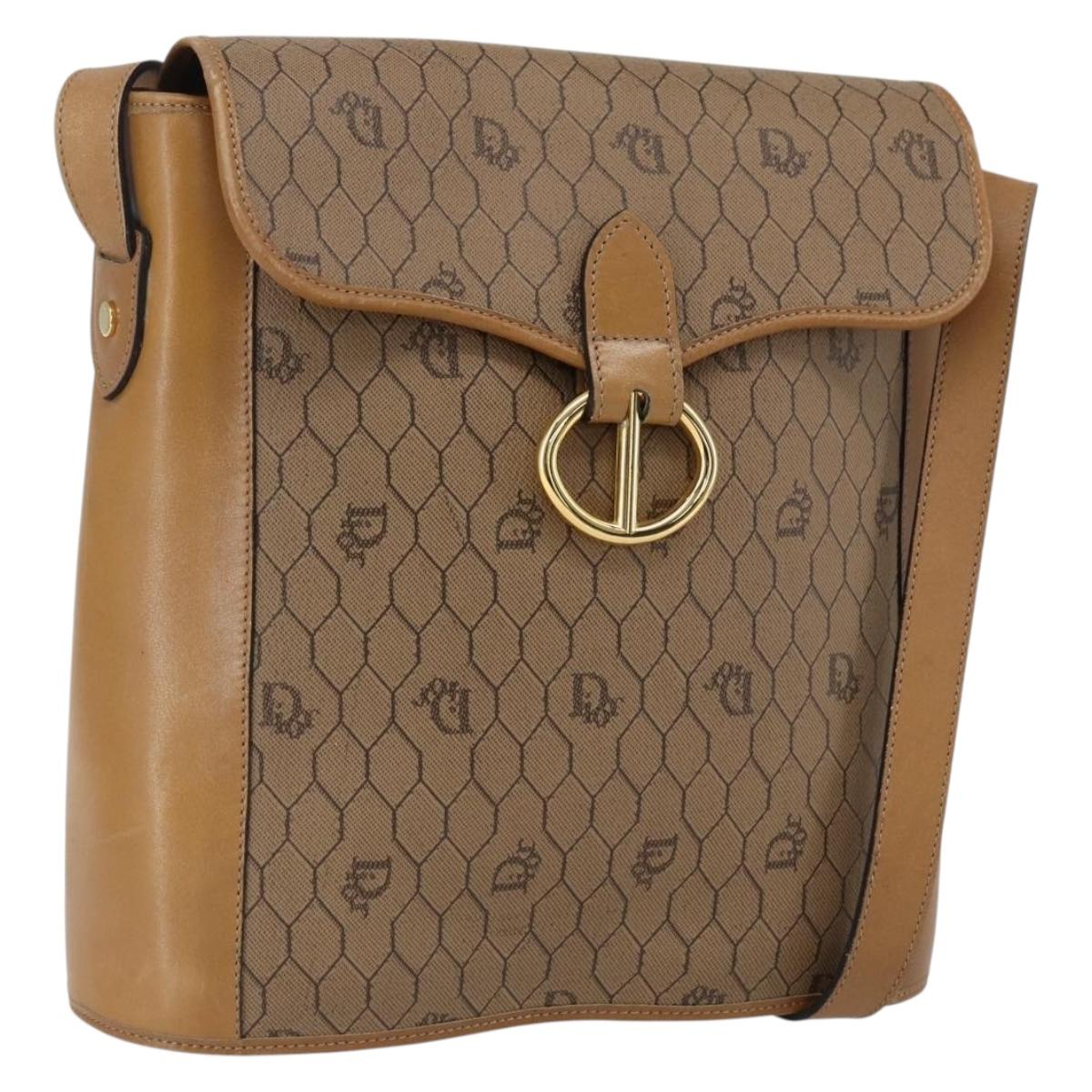 Christian Dior Honeycomb Canvas Shoulder Bag PVC Brown Gold Auth 170940