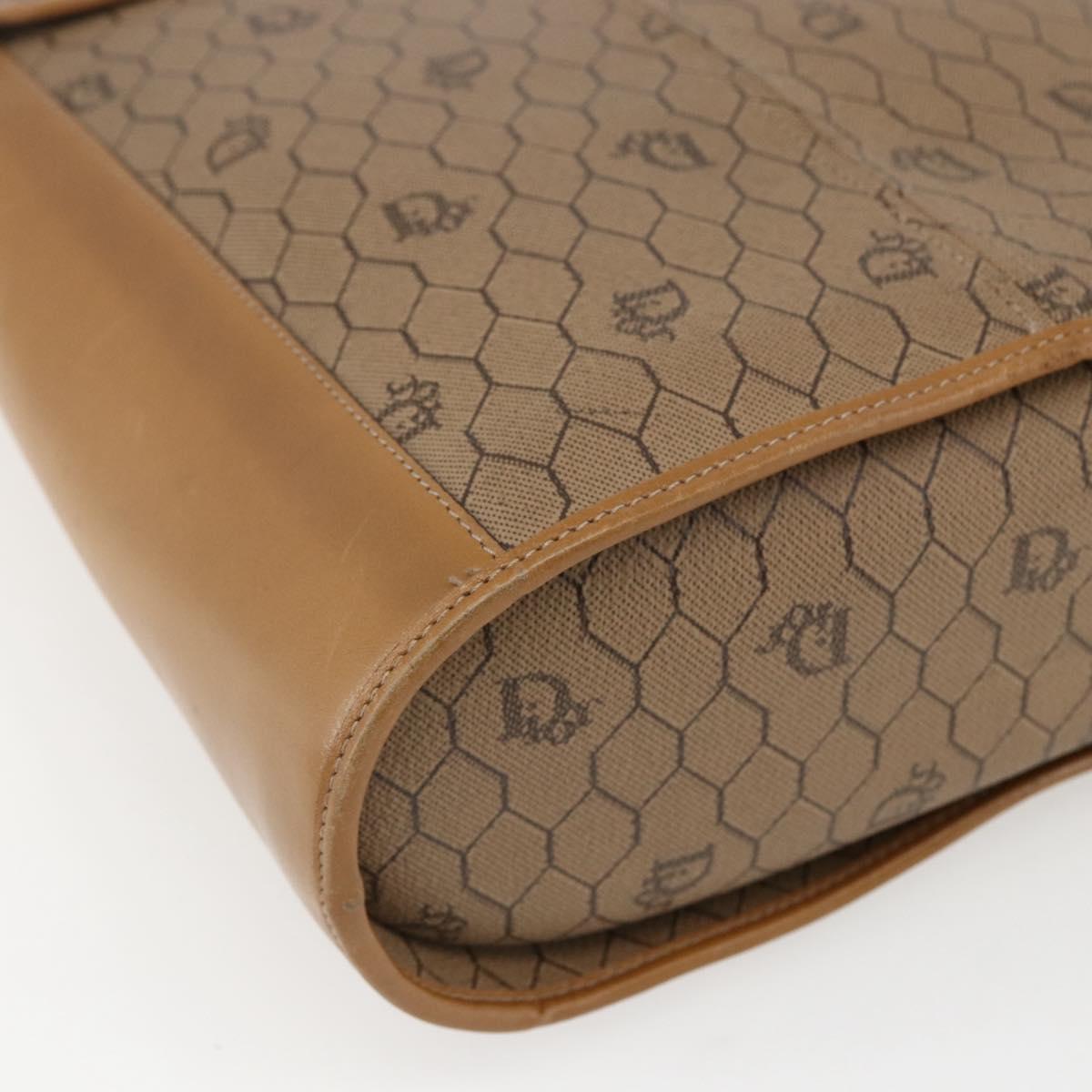 Christian Dior Honeycomb Canvas Shoulder Bag PVC Brown Gold Auth 170940