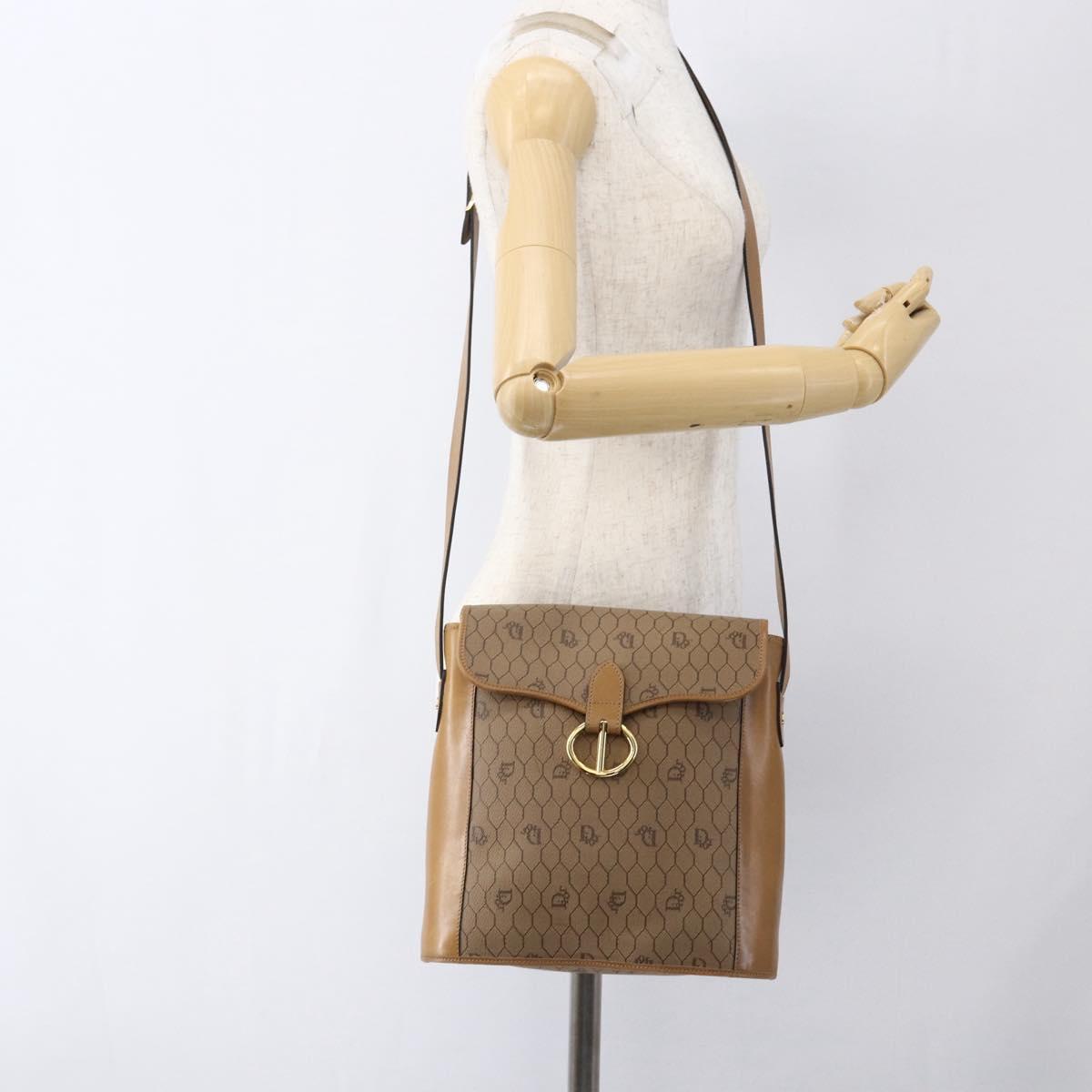 Christian Dior Honeycomb Canvas Shoulder Bag PVC Brown Gold Auth 170940