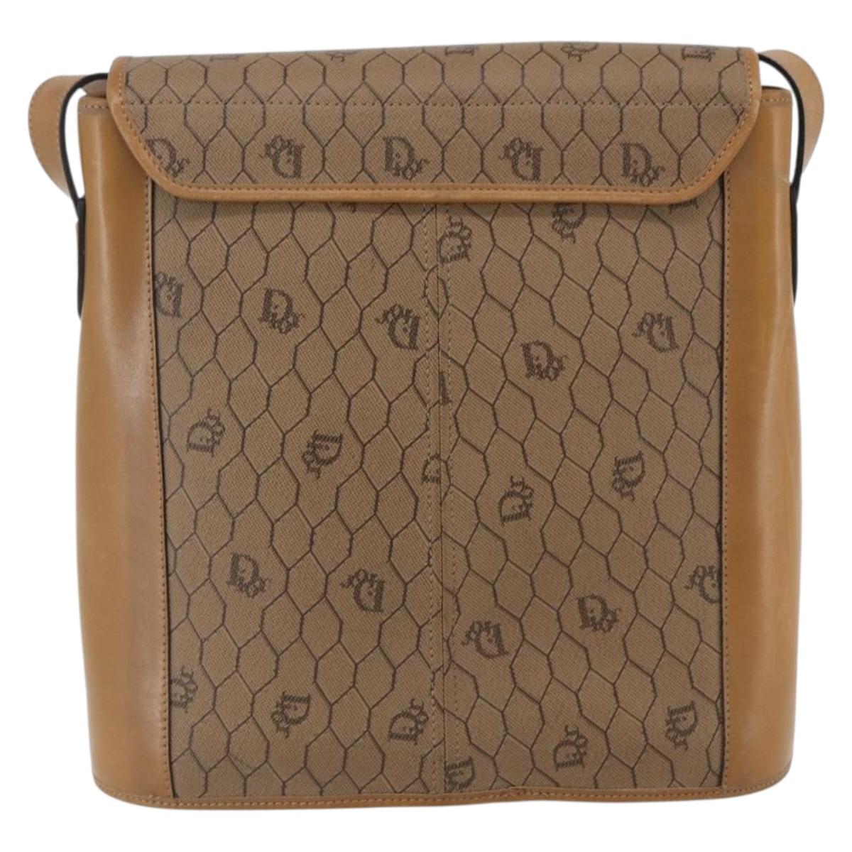 Christian Dior Honeycomb Canvas Shoulder Bag PVC Brown Gold Auth 170940