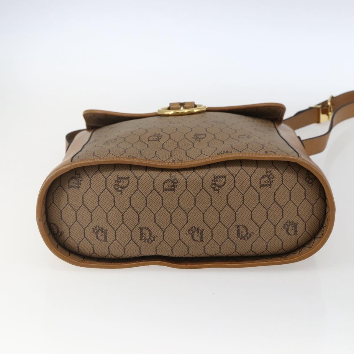 Christian Dior Honeycomb Canvas Shoulder Bag PVC Brown Gold Auth 170940