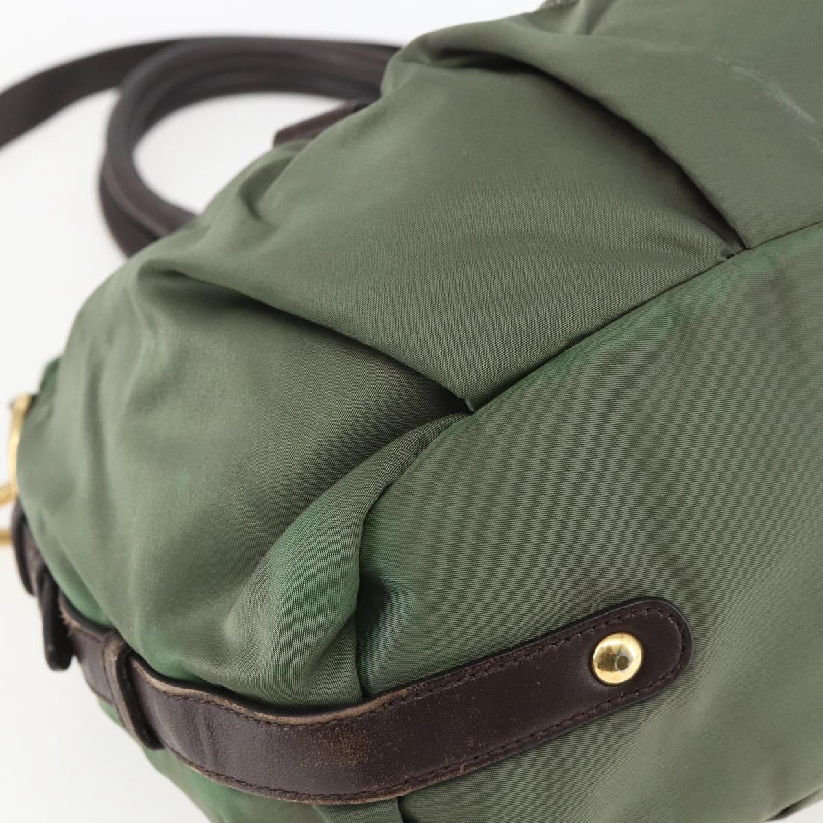 PRADA Hand Bag Nylon 2way Khaki Gold Auth 170942