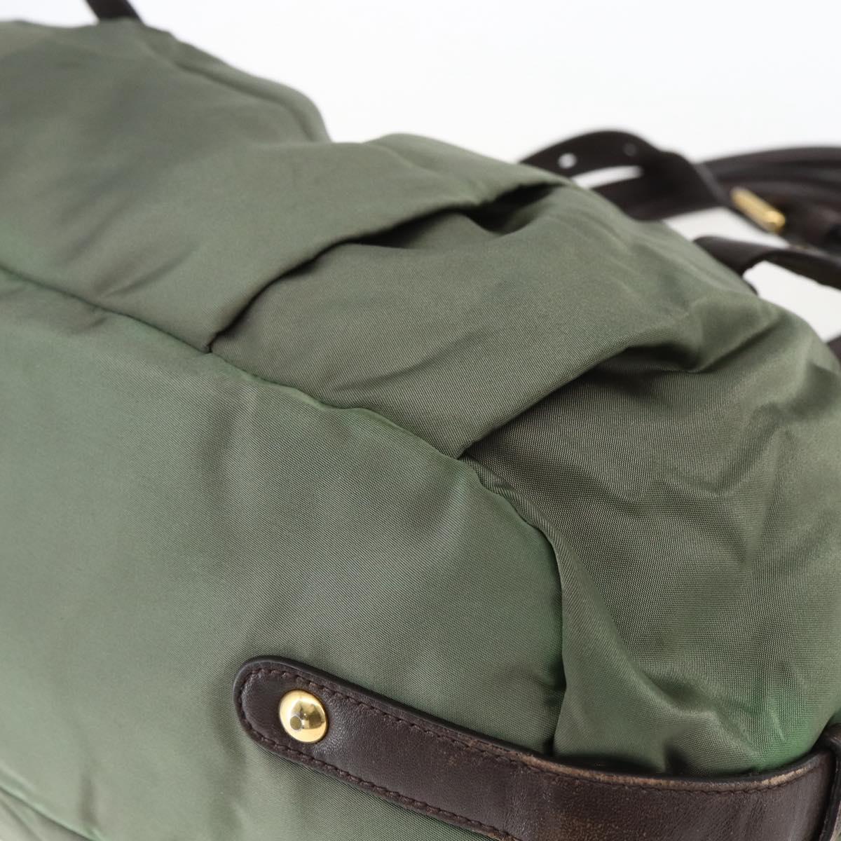 PRADA Hand Bag Nylon 2way Khaki Gold Auth 170942