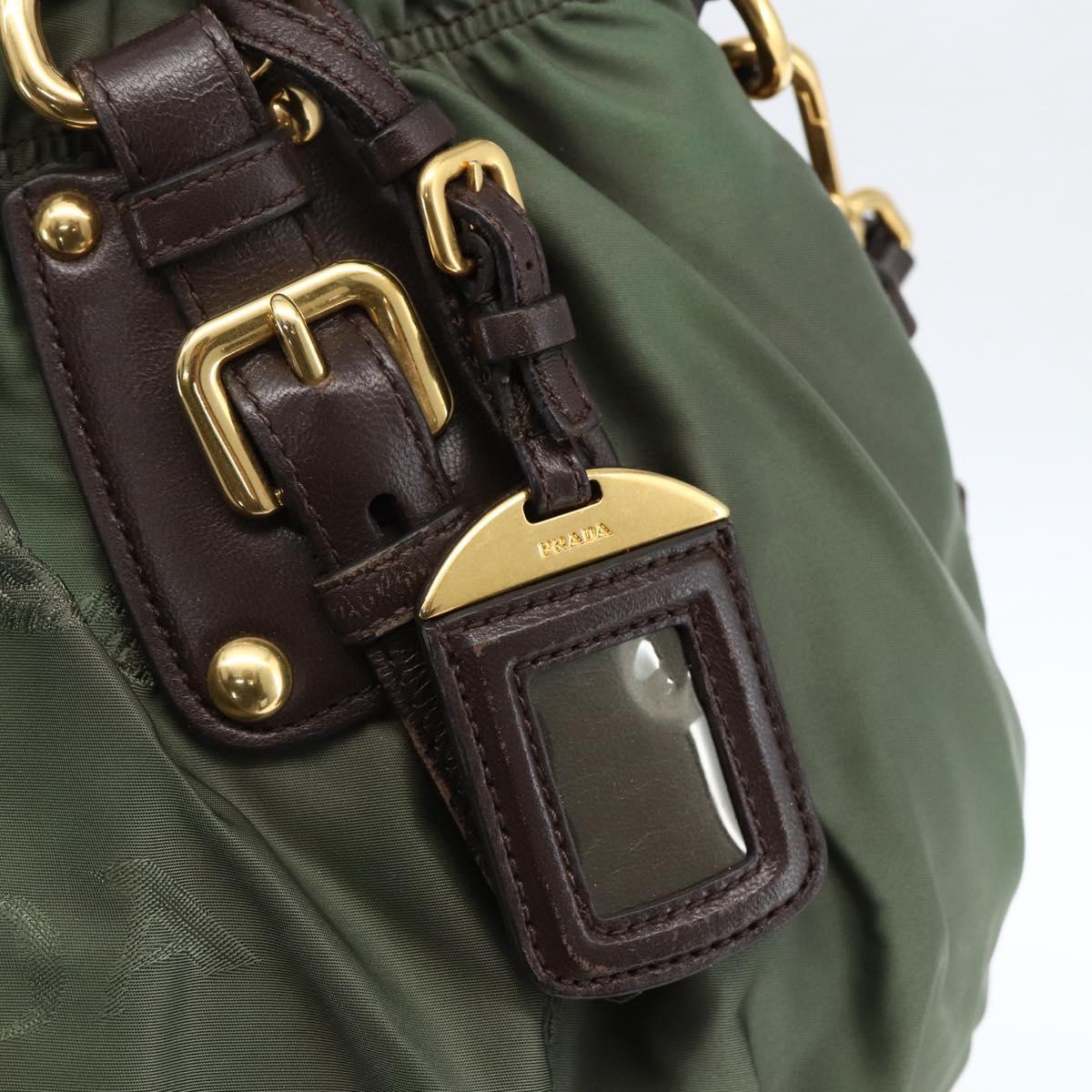 PRADA Hand Bag Nylon 2way Khaki Gold Auth 170942