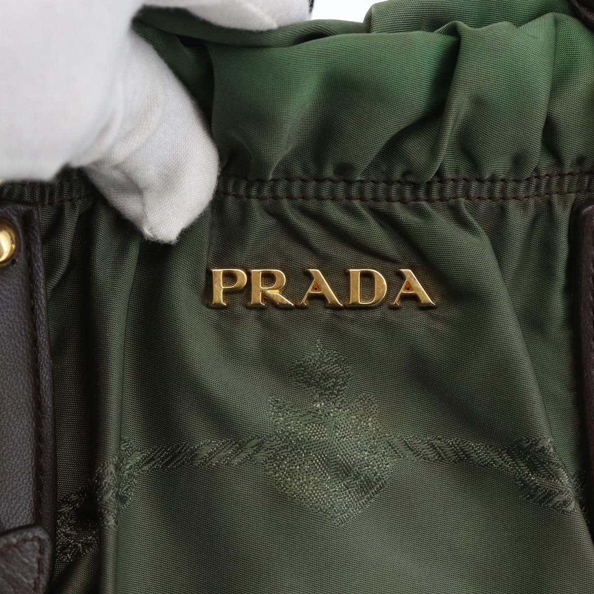 PRADA Hand Bag Nylon 2way Khaki Gold Auth 170942