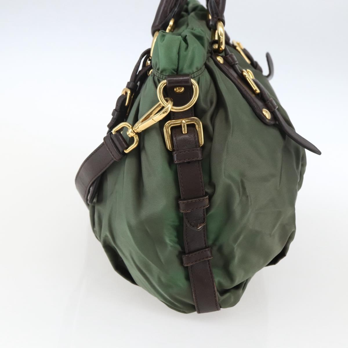 PRADA Hand Bag Nylon 2way Khaki Gold Auth 170942