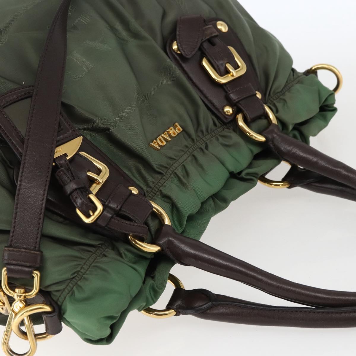 PRADA Hand Bag Nylon 2way Khaki Gold Auth 170942
