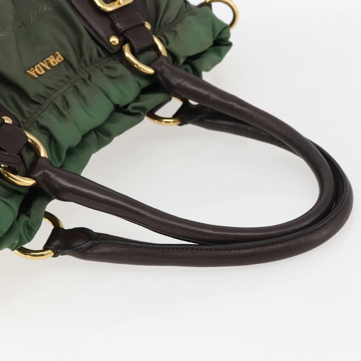 PRADA Hand Bag Nylon 2way Khaki Gold Auth 170942