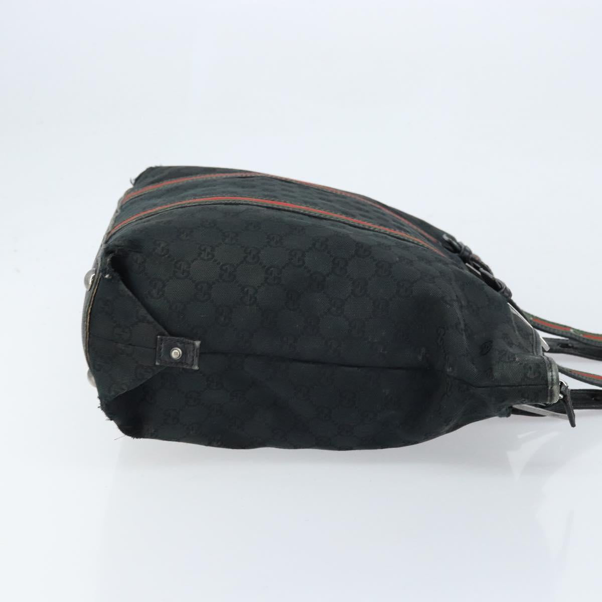 GUCCI GG Canvas Web Sherry Line Tote Bag Black 132898 Auth 170944