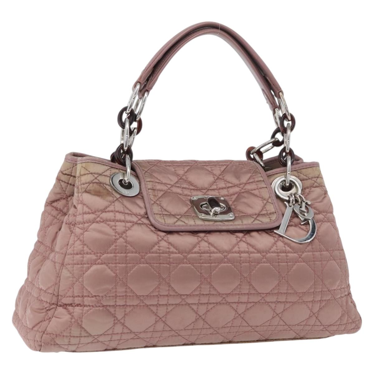 Christian Dior Canage Hand Bag Nylon Pink Silver Auth 170948
