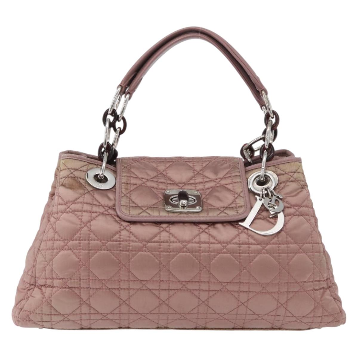 Christian Dior Canage Hand Bag Nylon Pink Silver Auth 170948