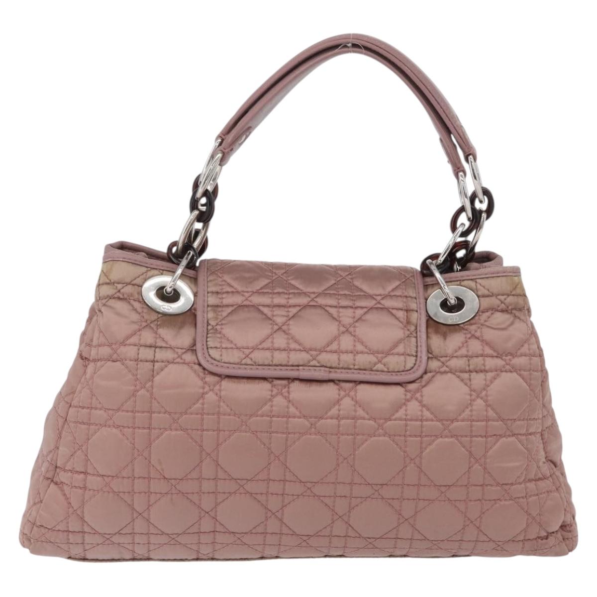 Christian Dior Canage Hand Bag Nylon Pink Silver Auth 170948