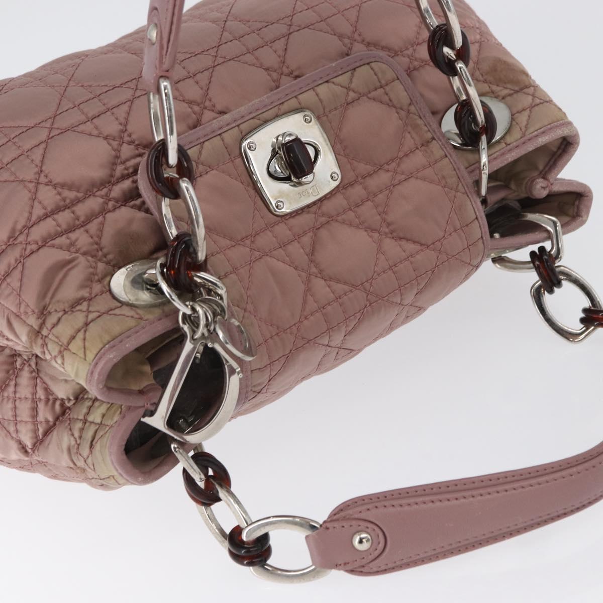 Christian Dior Canage Hand Bag Nylon Pink Silver Auth 170948