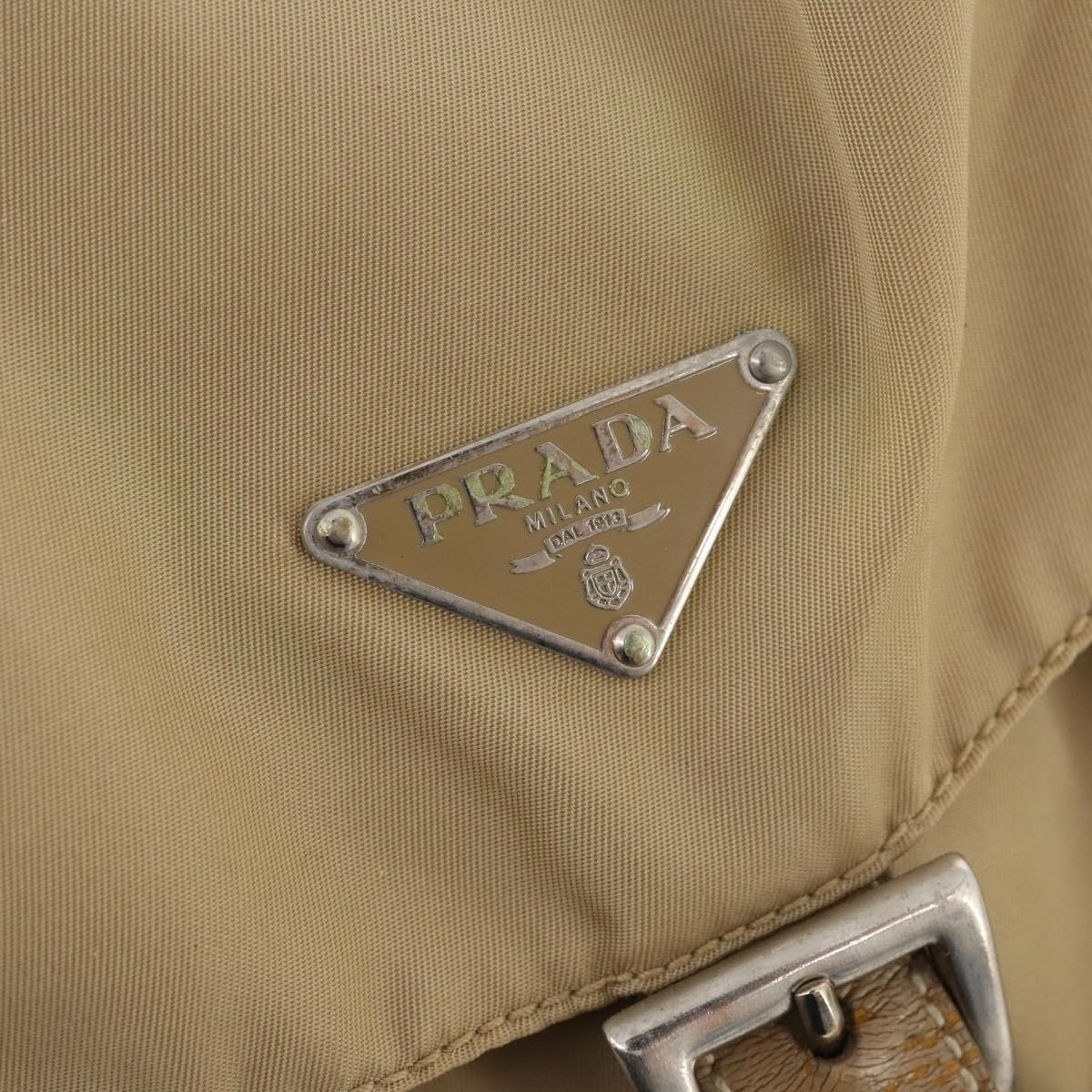 PRADA Backpack Nylon Beige Silver Auth 170950