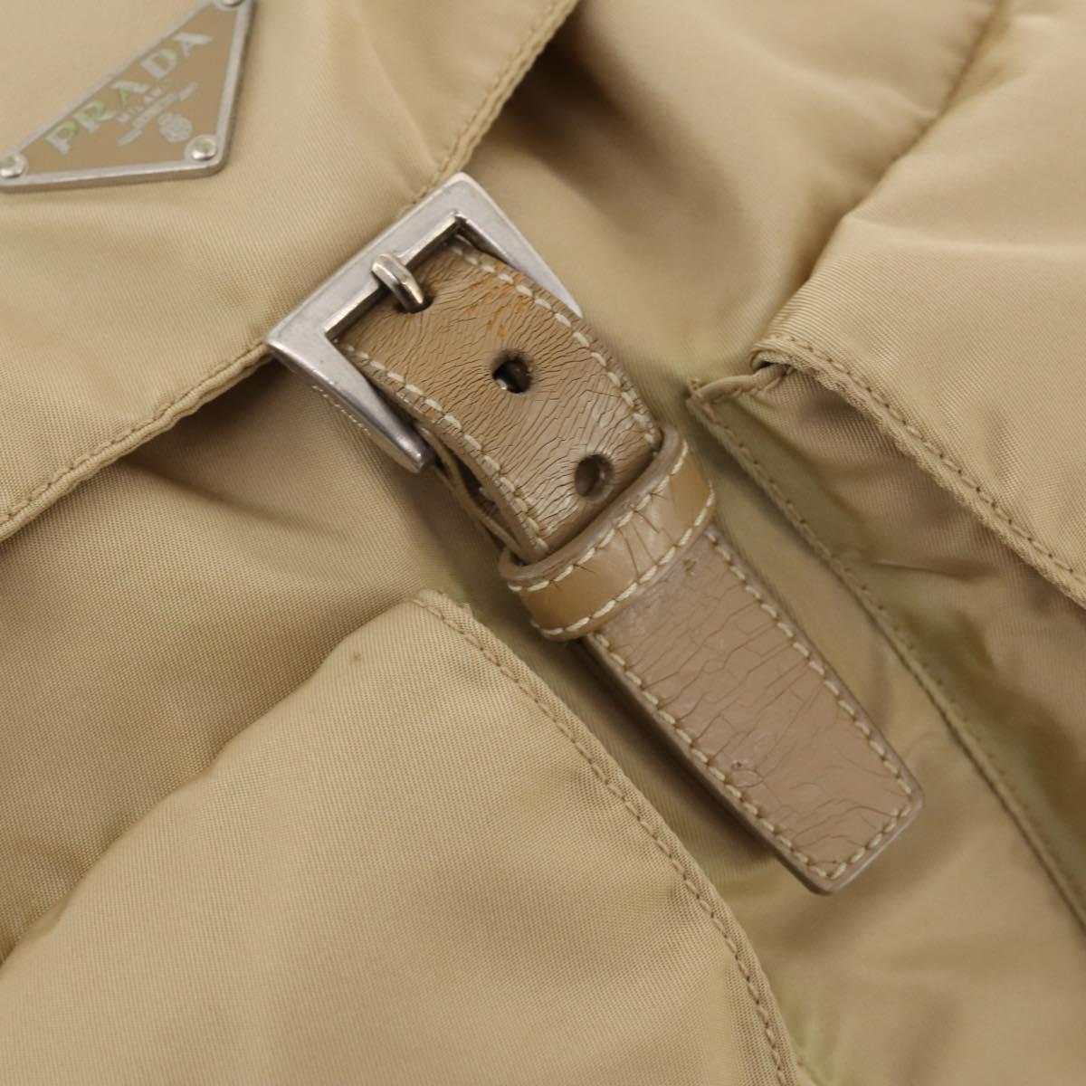 PRADA Backpack Nylon Beige Silver Auth 170950