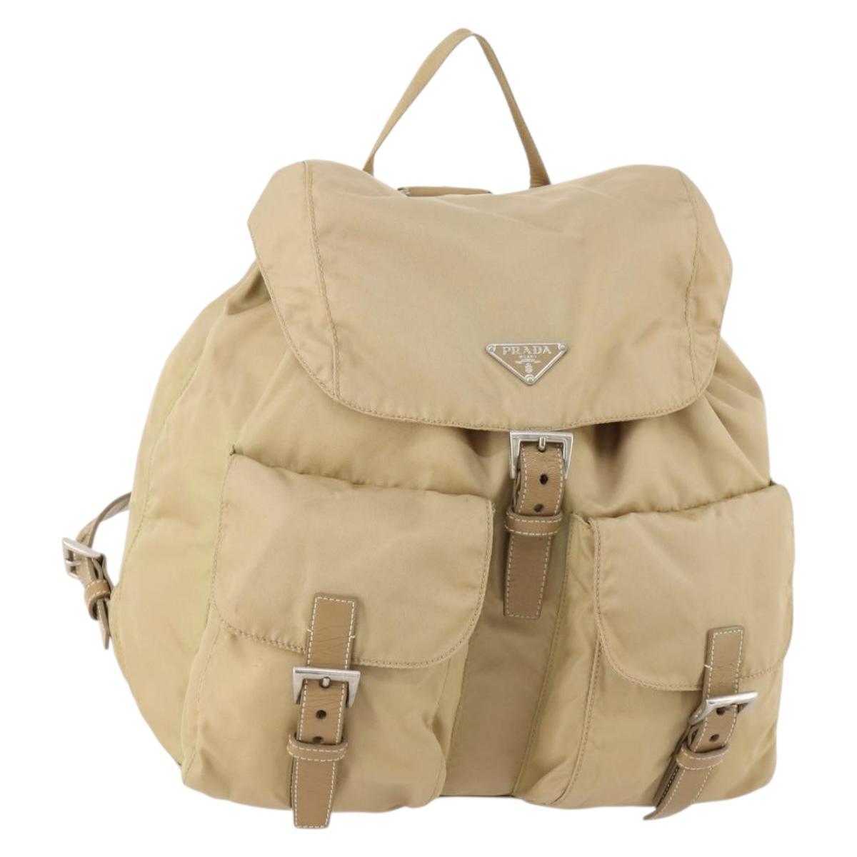 PRADA Backpack Nylon Beige Silver Auth 170950
