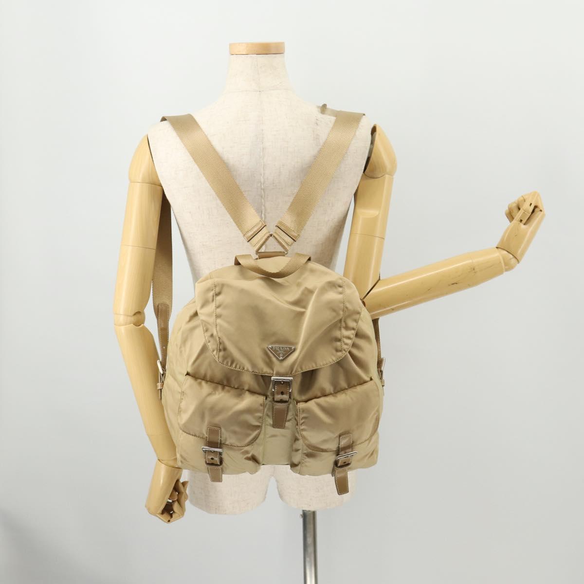 PRADA Backpack Nylon Beige Silver Auth 170950