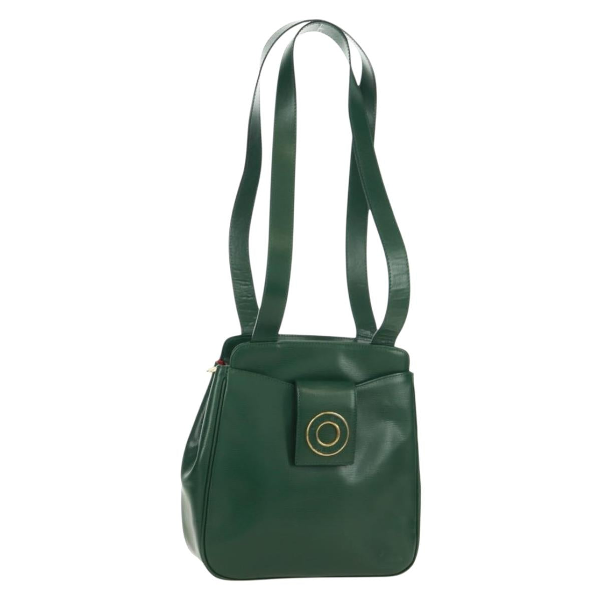 CELINE Circle Shoulder Bag Leather Green Gold Auth 170954A