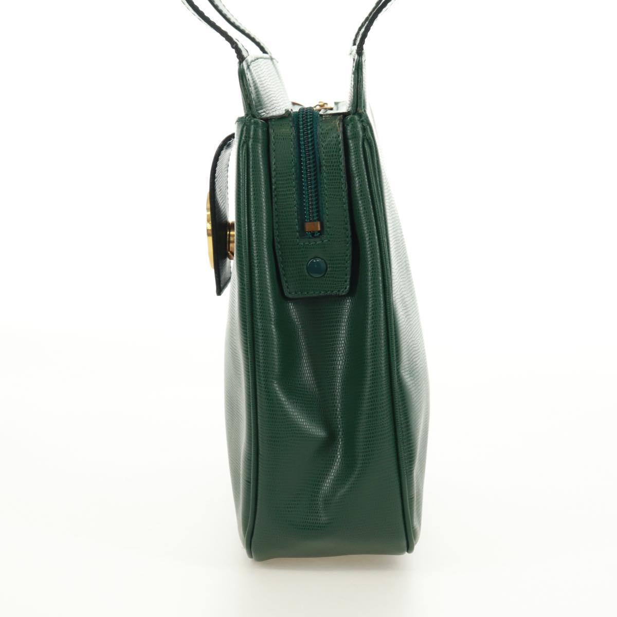 CELINE Circle Shoulder Bag Leather Green Gold Auth 170954A