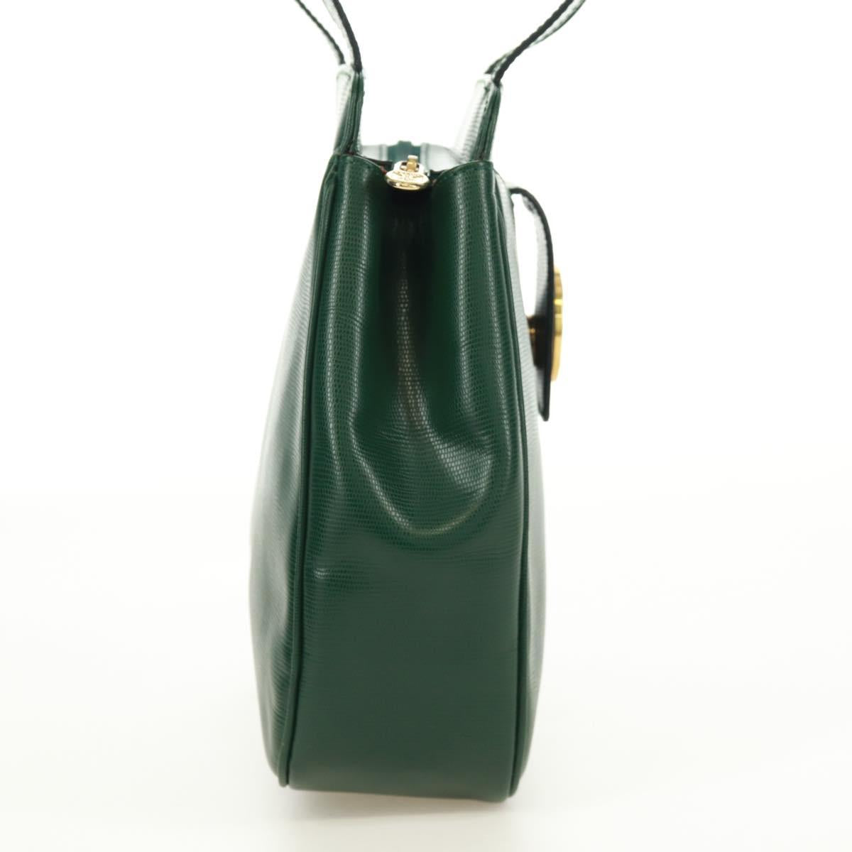 CELINE Circle Shoulder Bag Leather Green Gold Auth 170954A