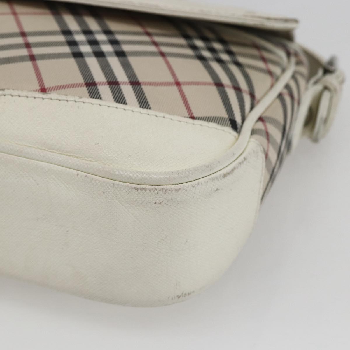 BURBERRY Nova Check Shoulder Bag Canvas Leather Beige White Silver Auth 170957