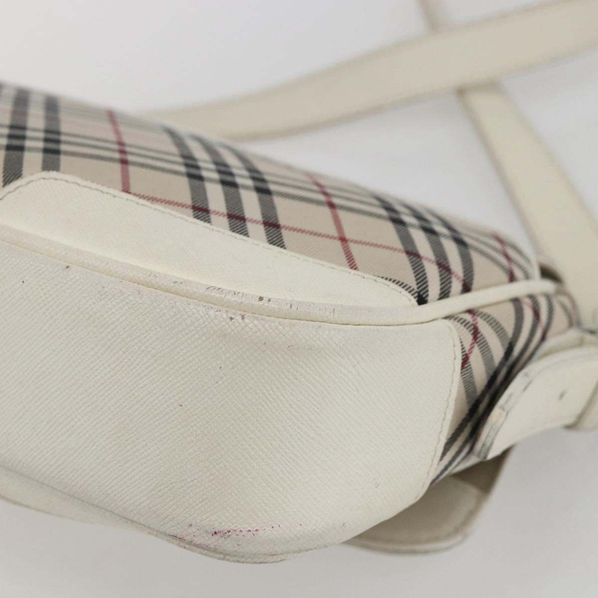 BURBERRY Nova Check Shoulder Bag Canvas Leather Beige White Silver Auth 170957
