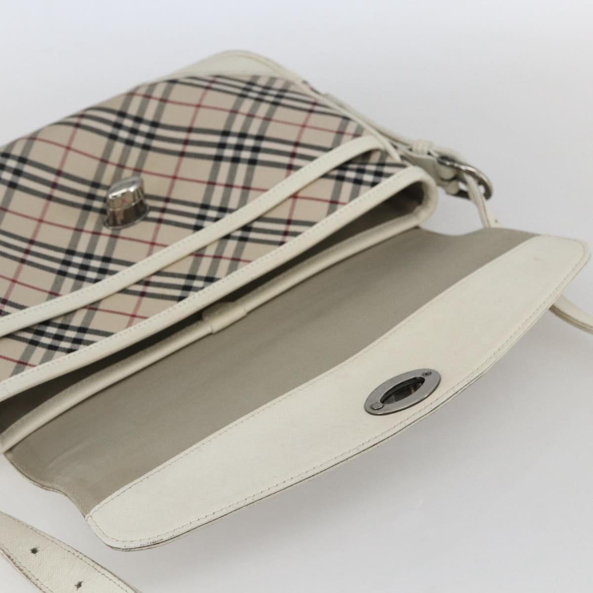 BURBERRY Nova Check Shoulder Bag Canvas Leather Beige White Silver Auth 170957