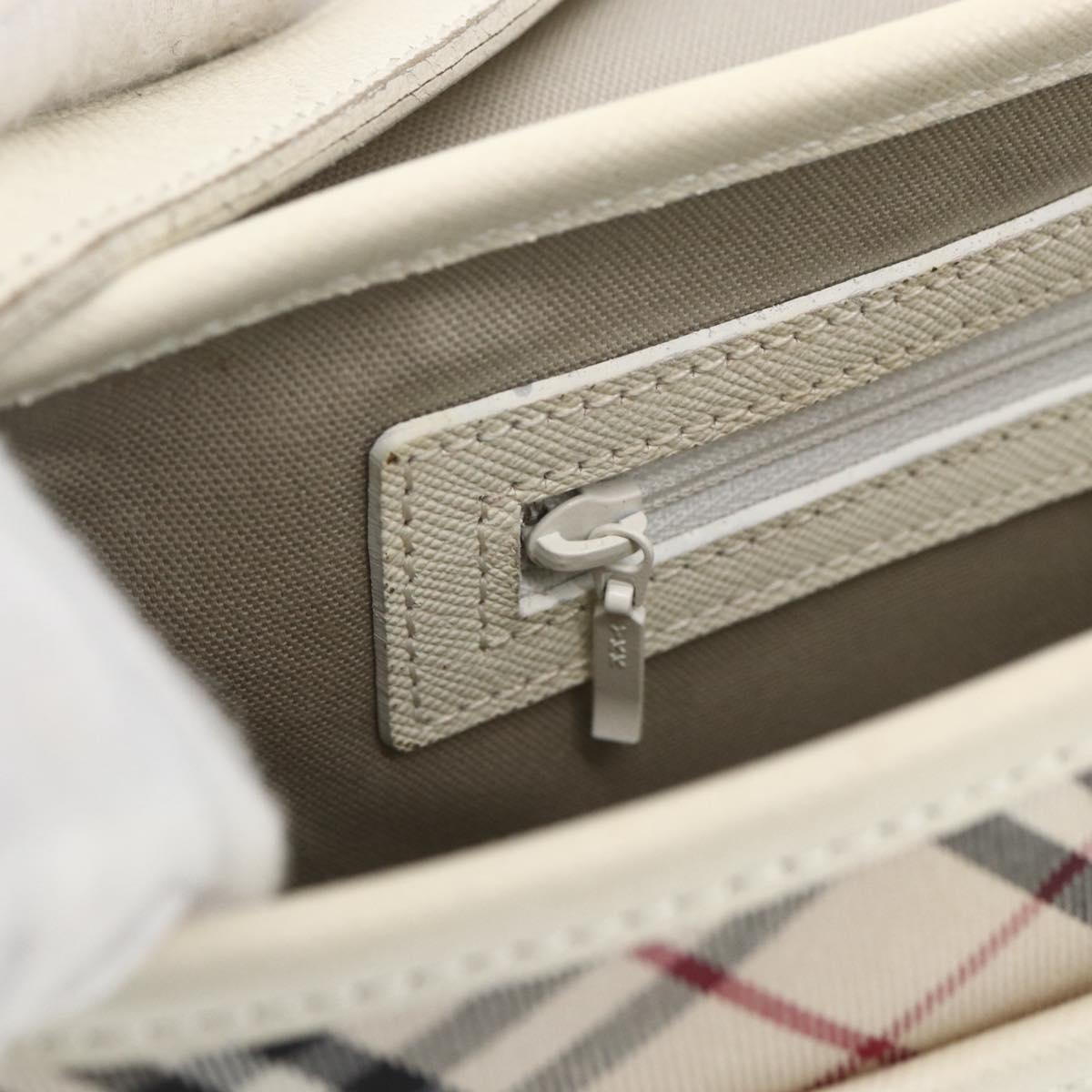 BURBERRY Nova Check Shoulder Bag Canvas Leather Beige White Silver Auth 170957
