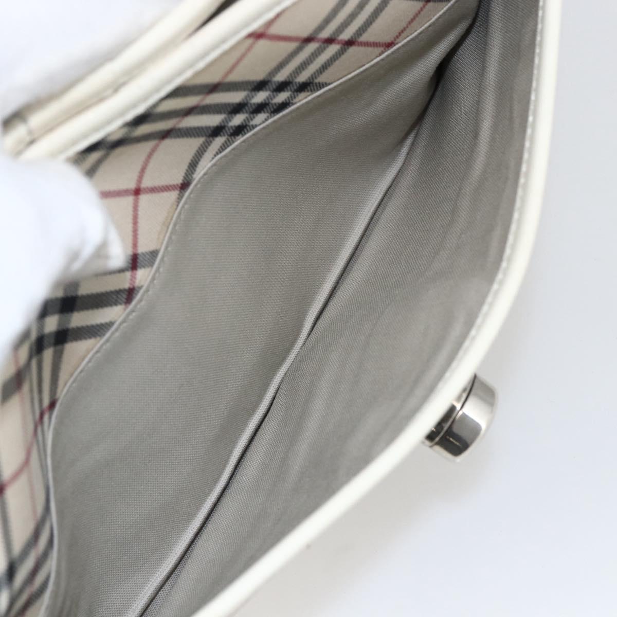 BURBERRY Nova Check Shoulder Bag Canvas Leather Beige White Silver Auth 170957