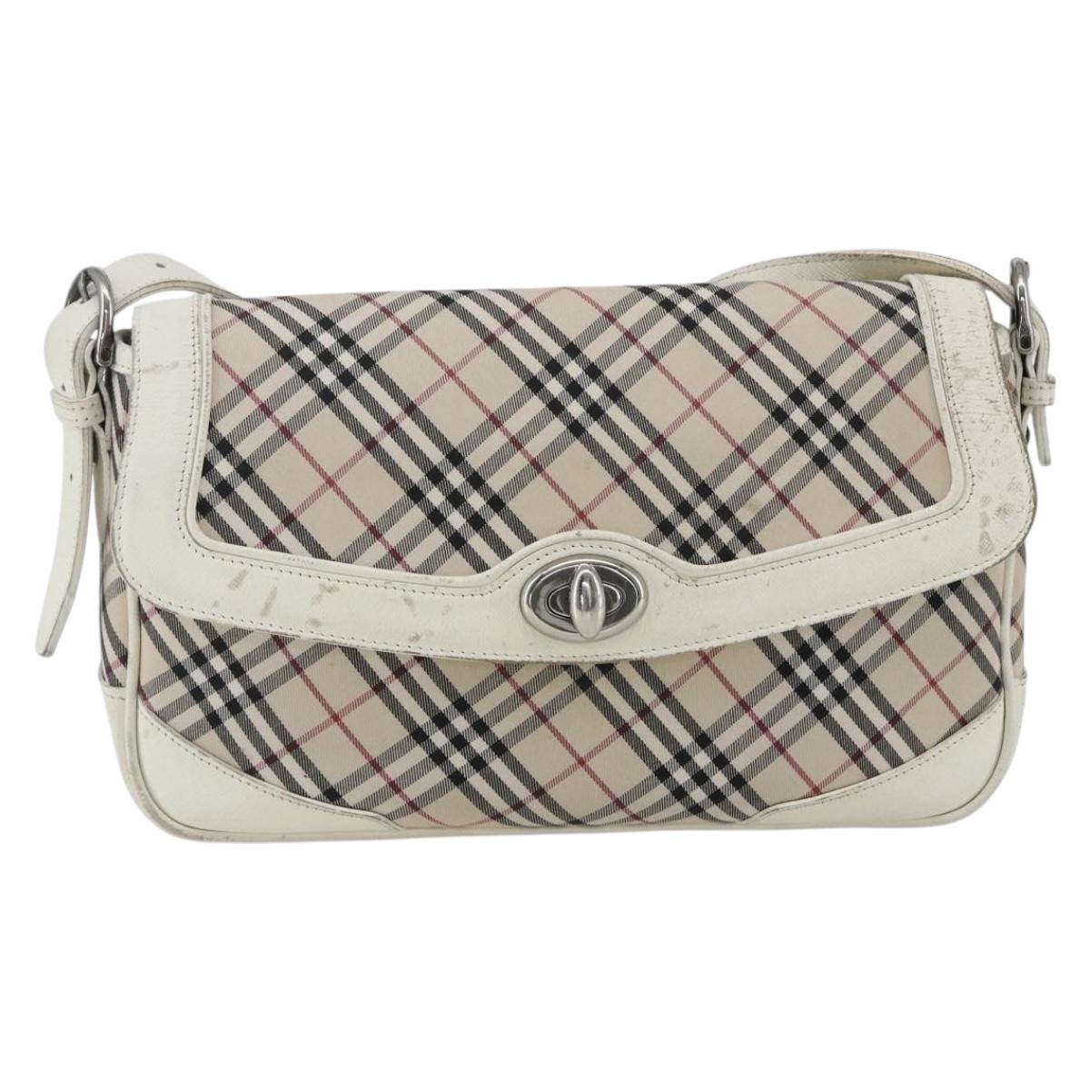 BURBERRY Nova Check Shoulder Bag Canvas Leather Beige White Silver Auth 170957