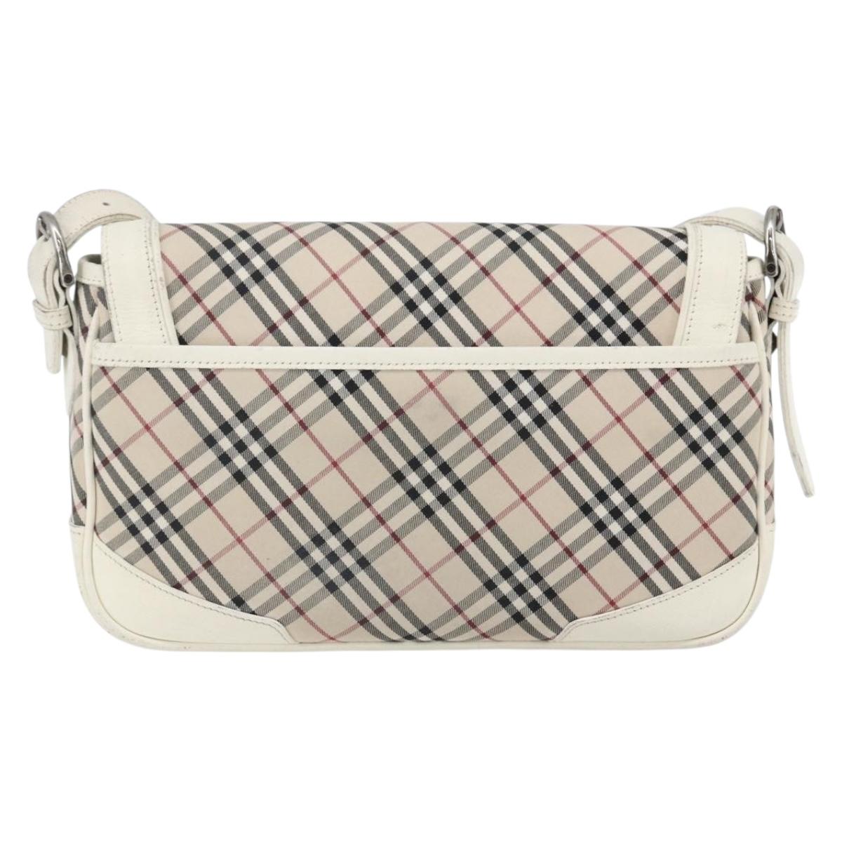 BURBERRY Nova Check Shoulder Bag Canvas Leather Beige White Silver Auth 170957