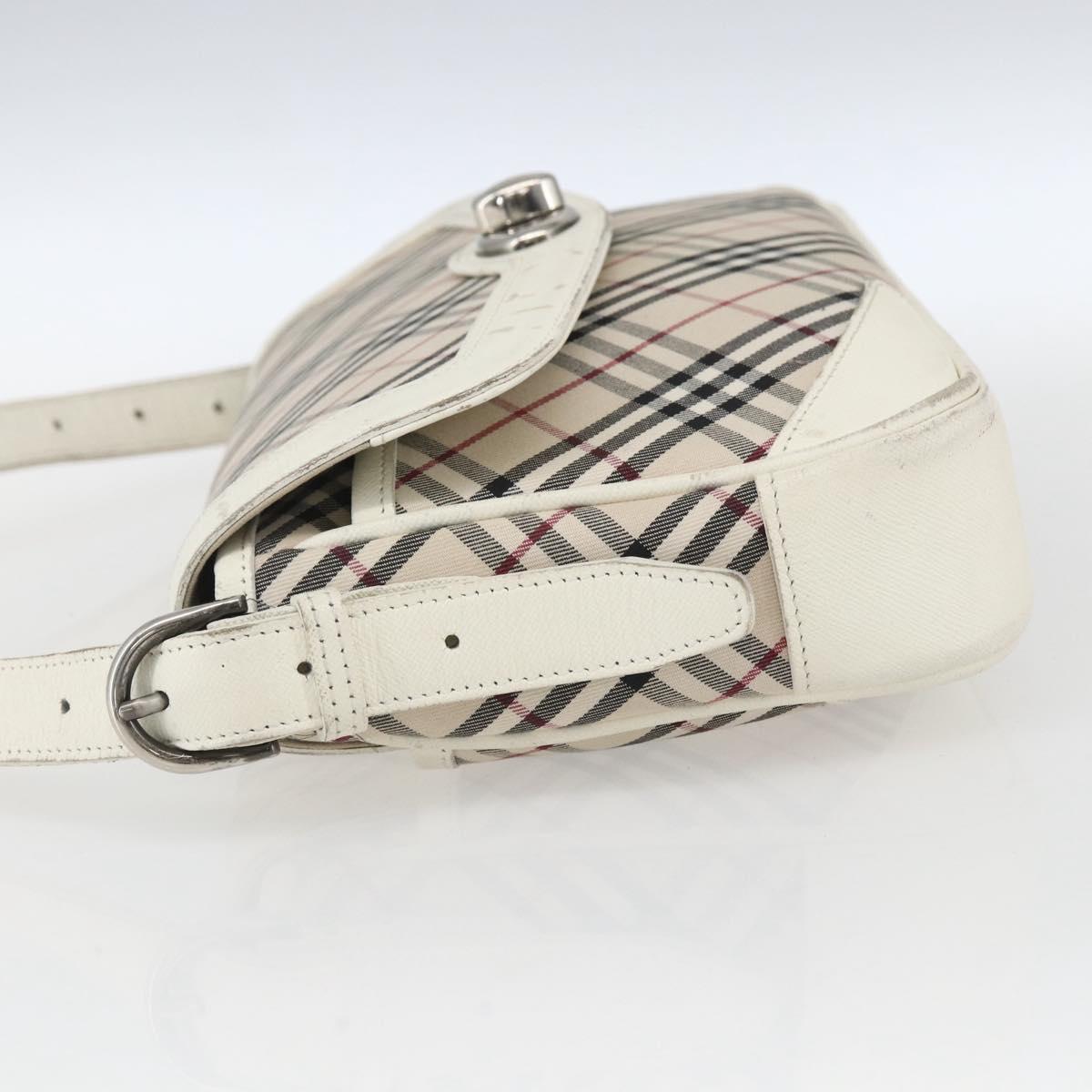 BURBERRY Nova Check Shoulder Bag Canvas Leather Beige White Silver Auth 170957