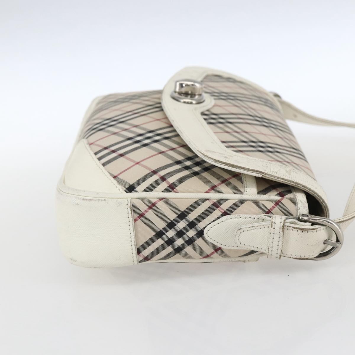 BURBERRY Nova Check Shoulder Bag Canvas Leather Beige White Silver Auth 170957