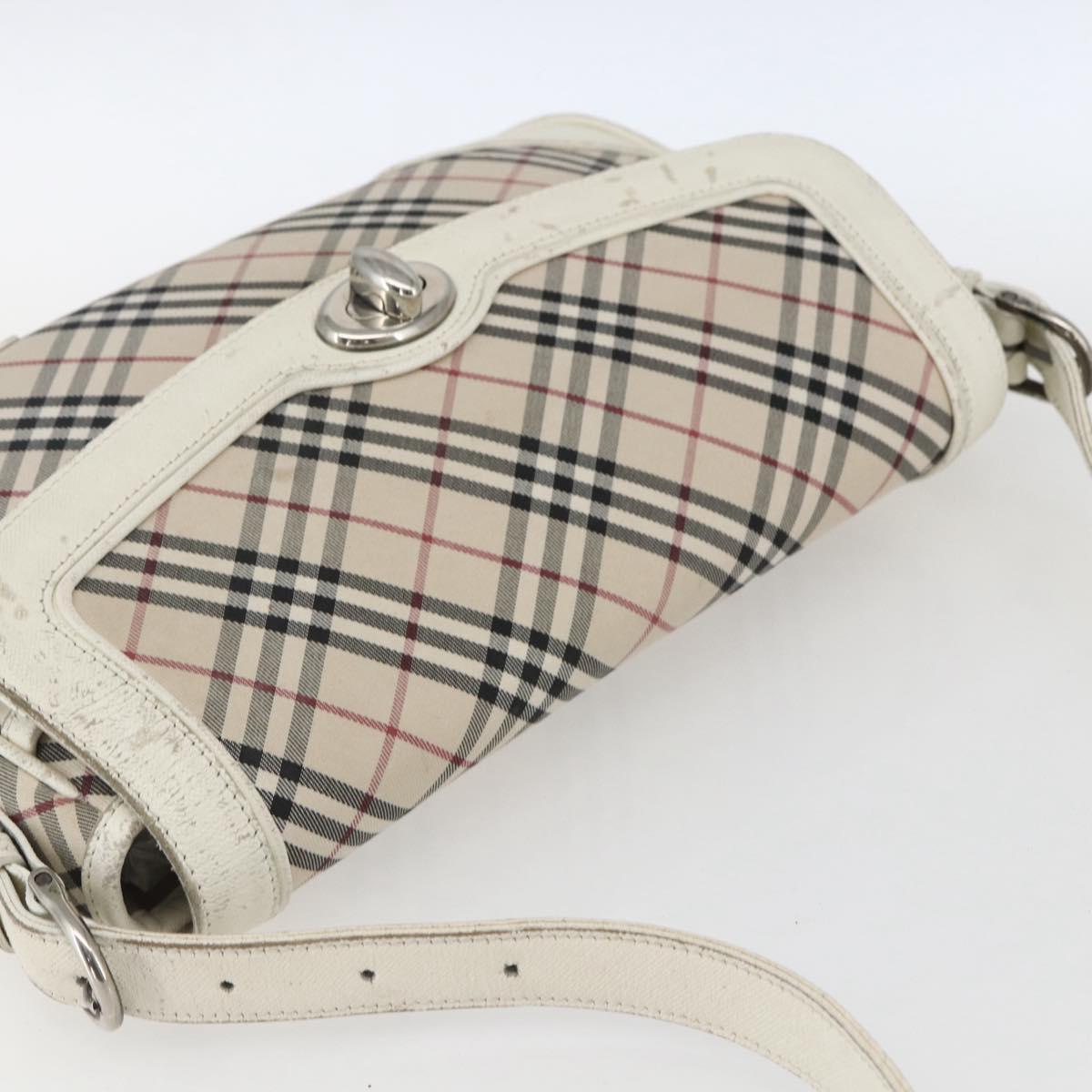 BURBERRY Nova Check Shoulder Bag Canvas Leather Beige White Silver Auth 170957