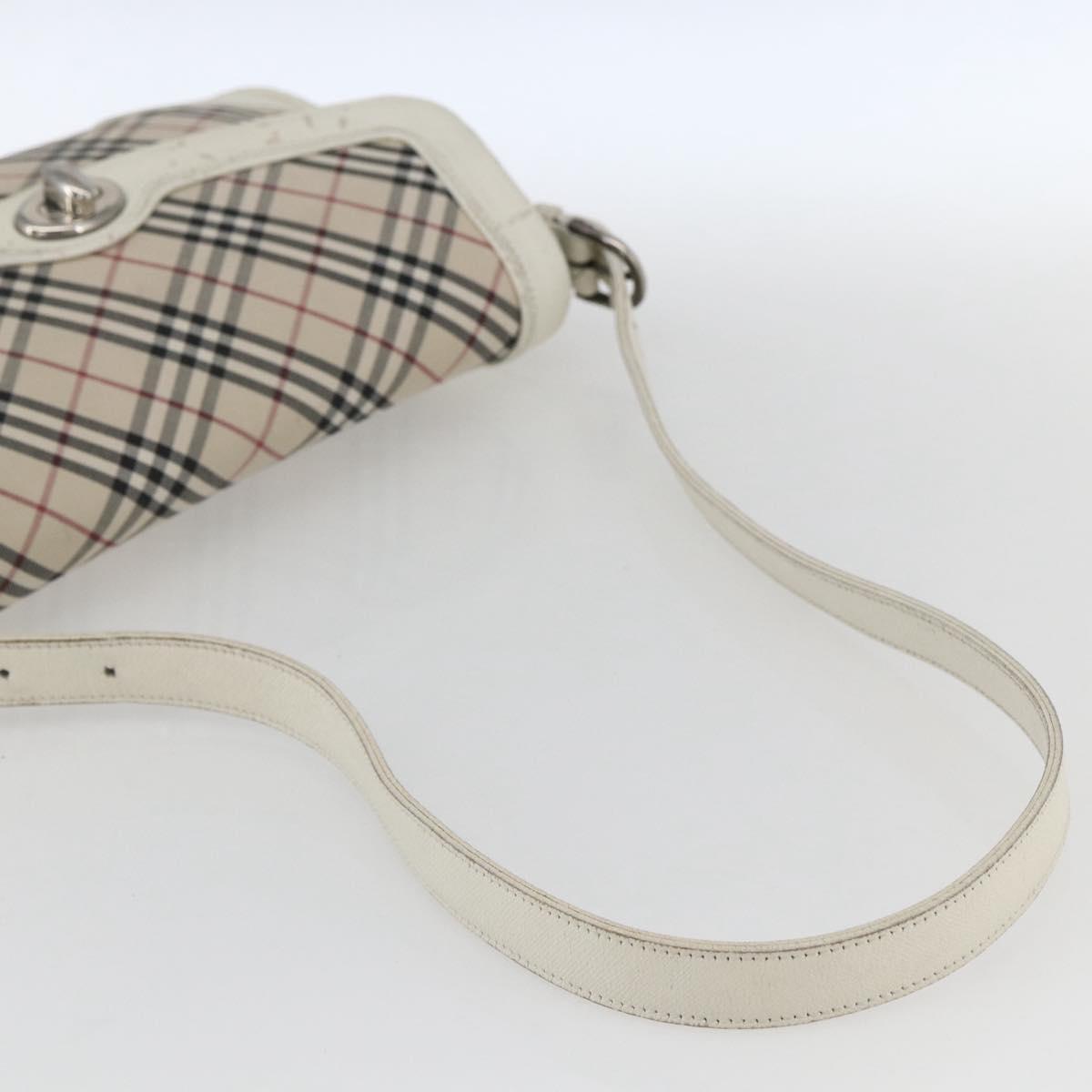 BURBERRY Nova Check Shoulder Bag Canvas Leather Beige White Silver Auth 170957