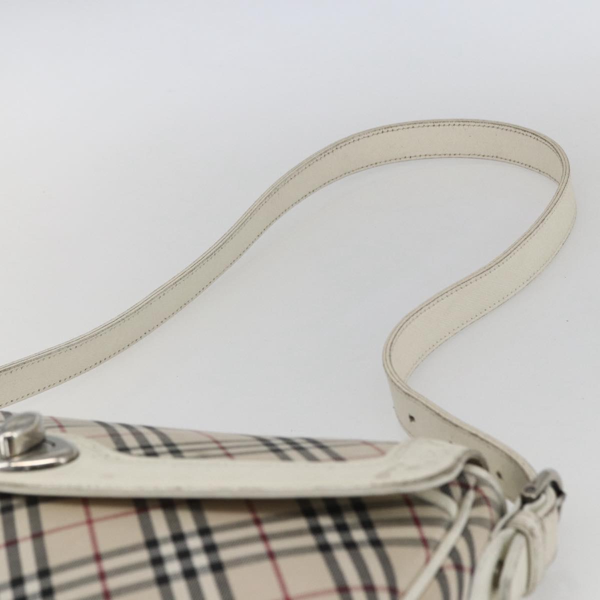 BURBERRY Nova Check Shoulder Bag Canvas Leather Beige White Silver Auth 170957