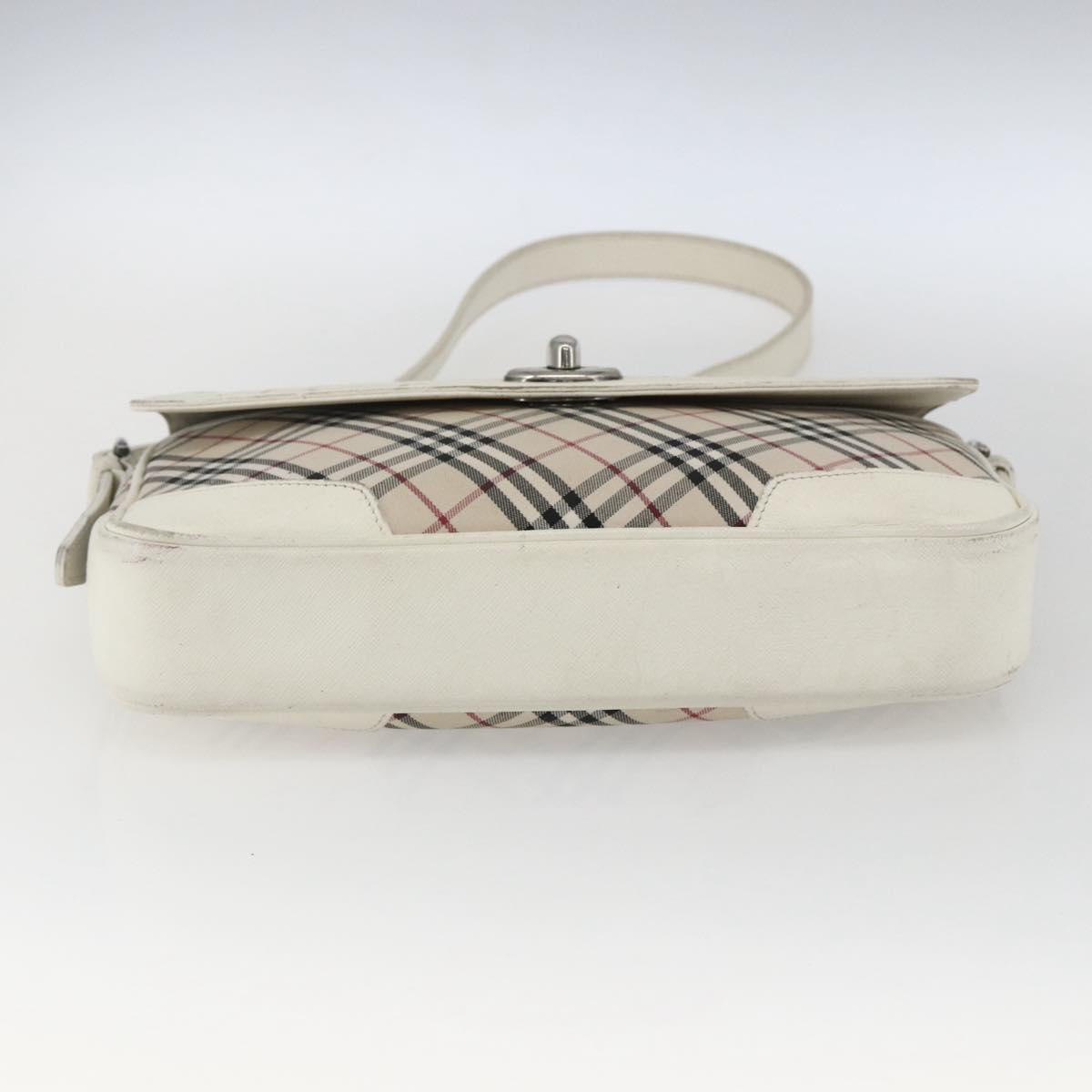 BURBERRY Nova Check Shoulder Bag Canvas Leather Beige White Silver Auth 170957