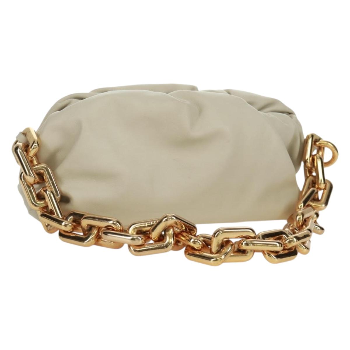 BOTTEGA VENETA Chain Shoulder Bag Leather White Gold Auth 170958V