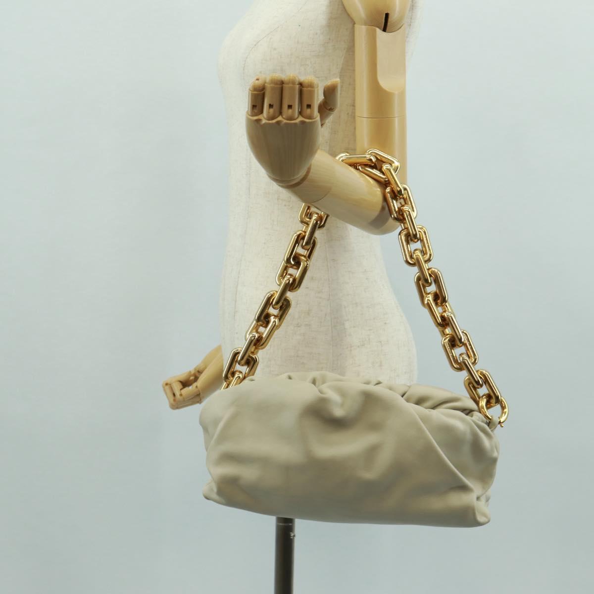 BOTTEGA VENETA Chain Shoulder Bag Leather White Gold Auth 170958V