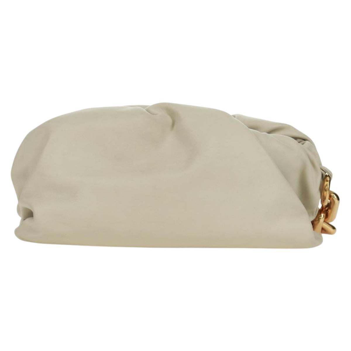 BOTTEGA VENETA Chain Shoulder Bag Leather White Gold Auth 170958V