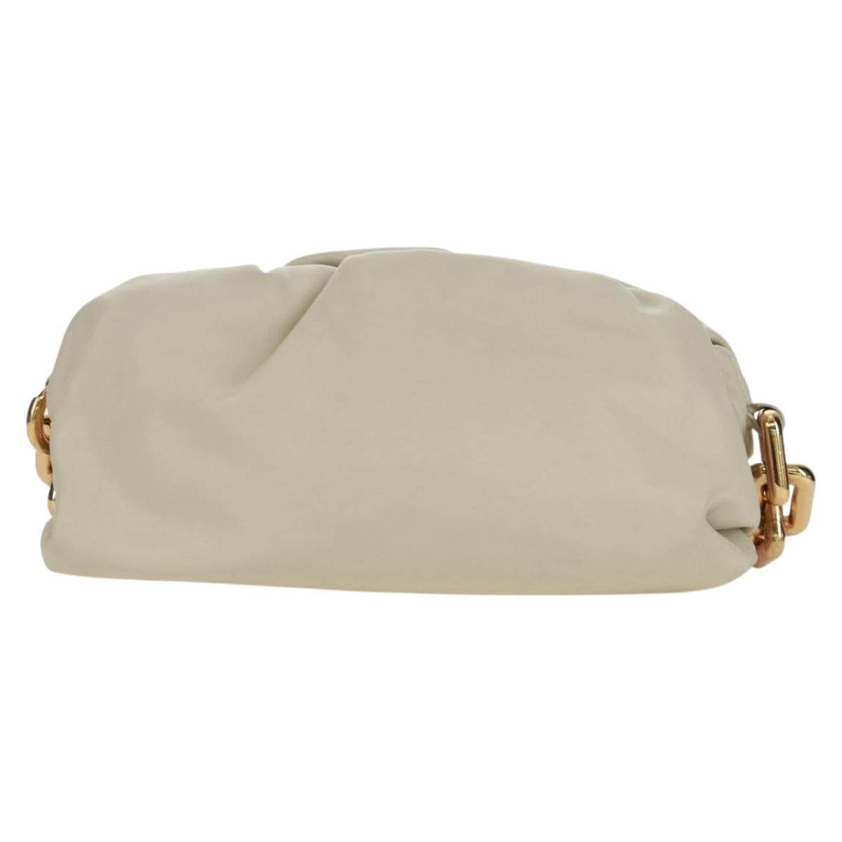 BOTTEGA VENETA Chain Shoulder Bag Leather White Gold Auth 170958V