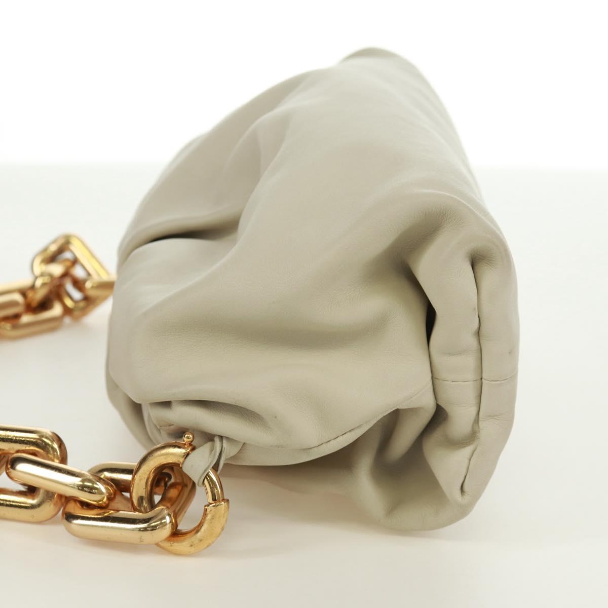 BOTTEGA VENETA Chain Shoulder Bag Leather White Gold Auth 170958V