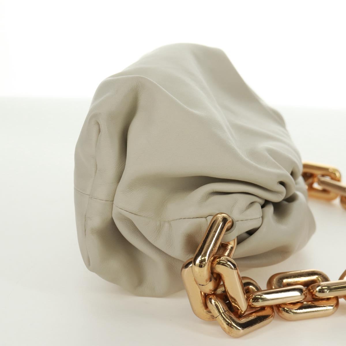 BOTTEGA VENETA Chain Shoulder Bag Leather White Gold Auth 170958V