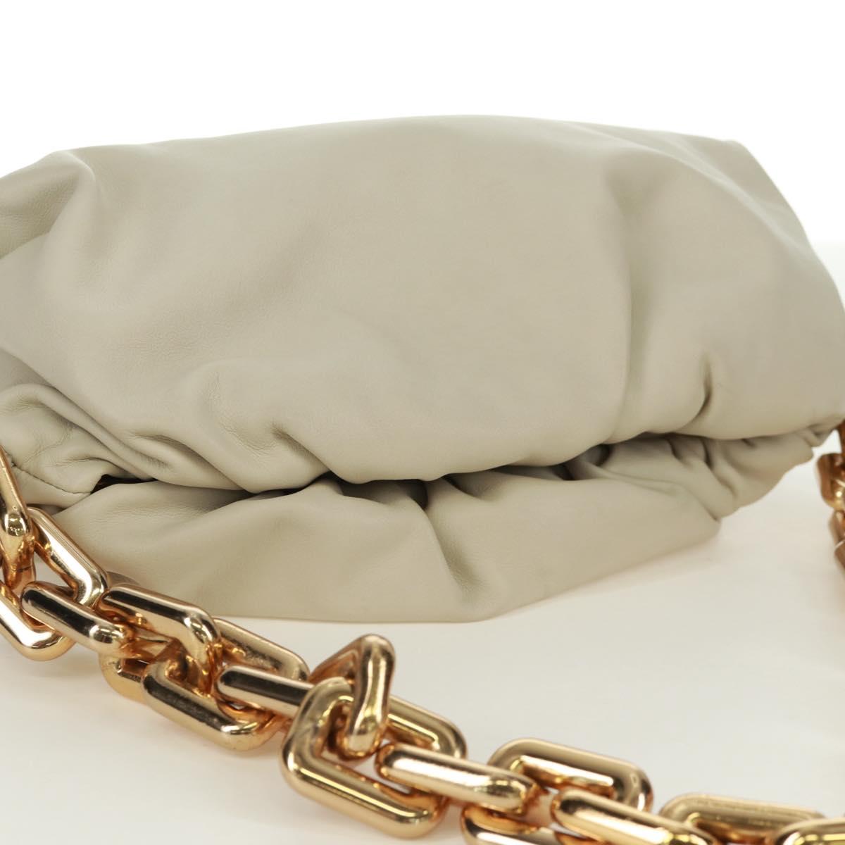 BOTTEGA VENETA Chain Shoulder Bag Leather White Gold Auth 170958V