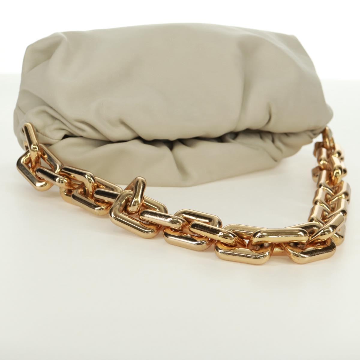 BOTTEGA VENETA Chain Shoulder Bag Leather White Gold Auth 170958V