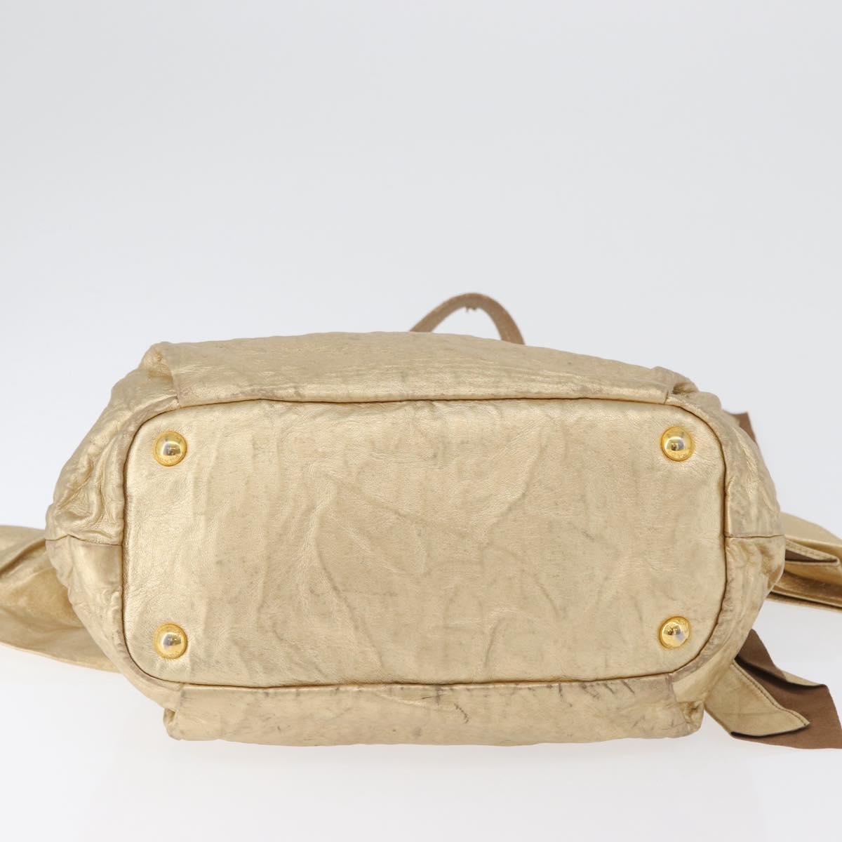 PRADA Hand Bag Leather Gold Auth 170966