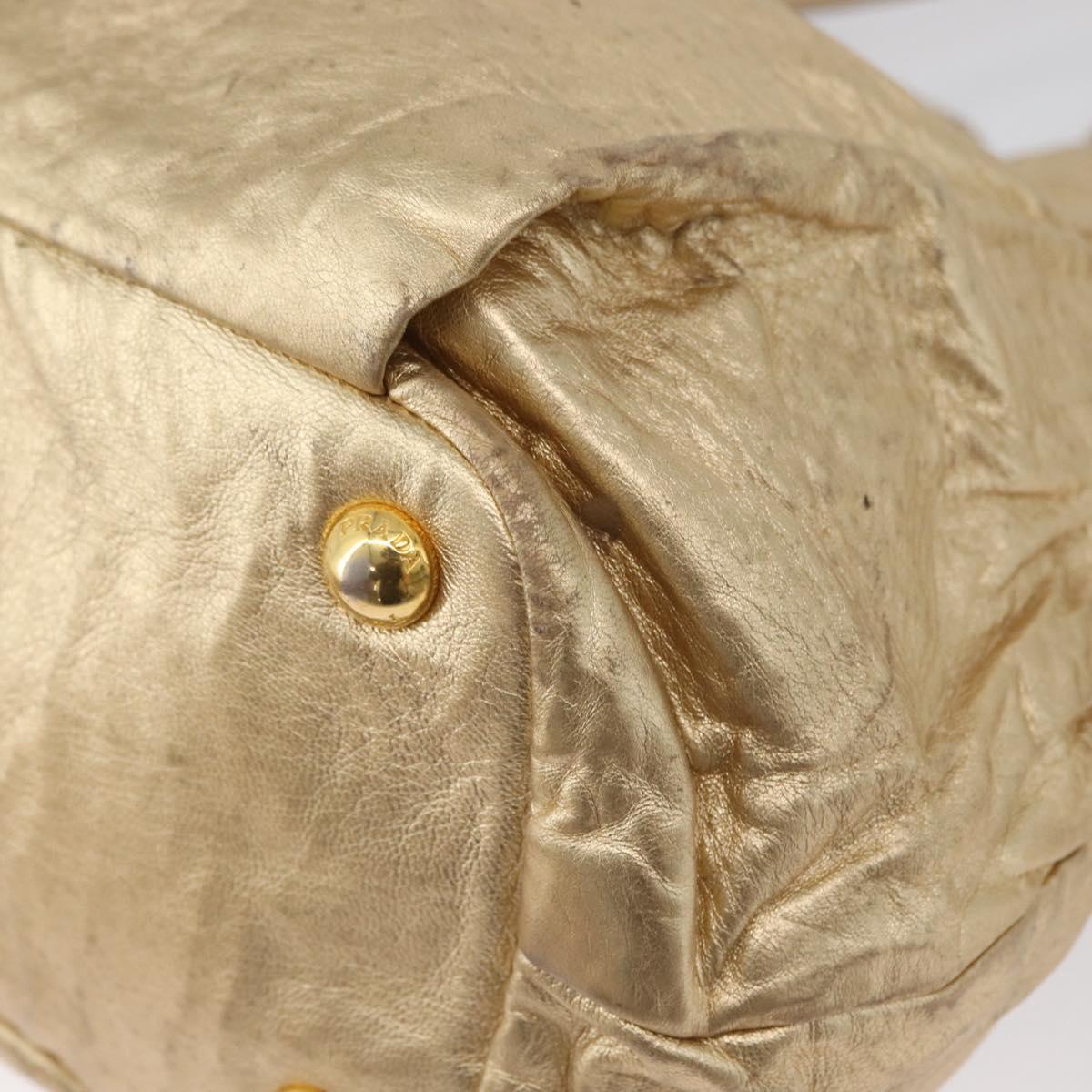 PRADA Hand Bag Leather Gold Auth 170966
