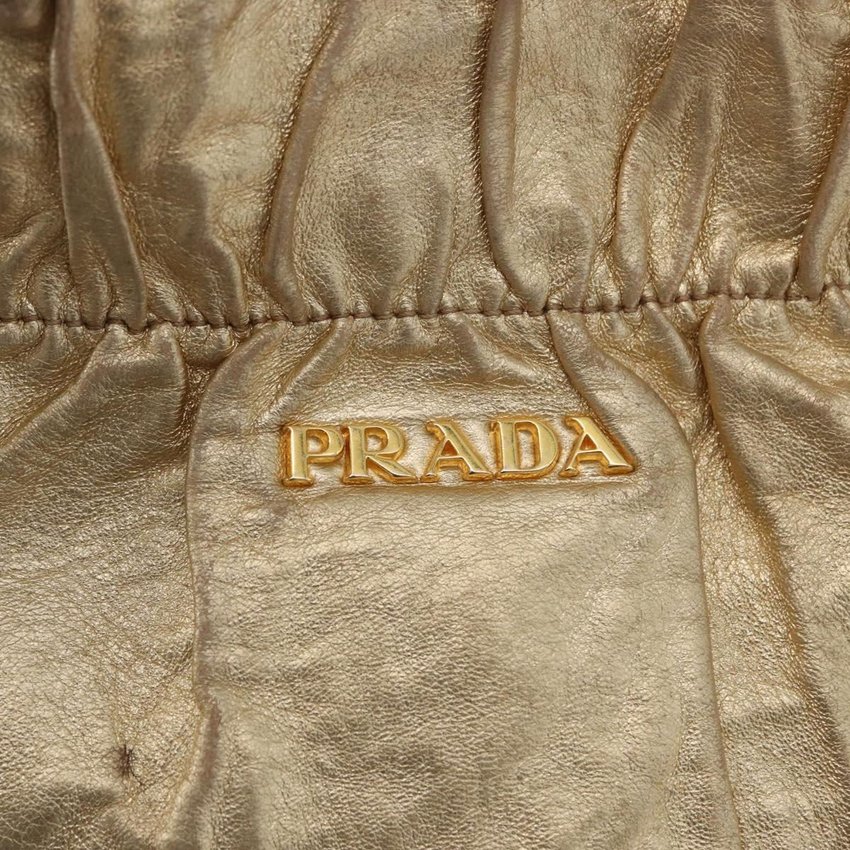 PRADA Hand Bag Leather Gold Auth 170966